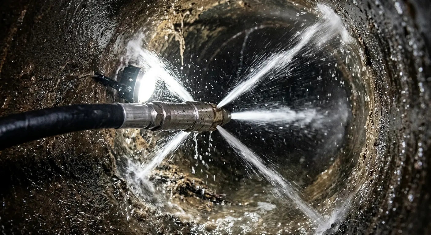 High-pressure hydro jetting nozzle cleaning sewer pipe for Trenchless Sewer Repair in Union